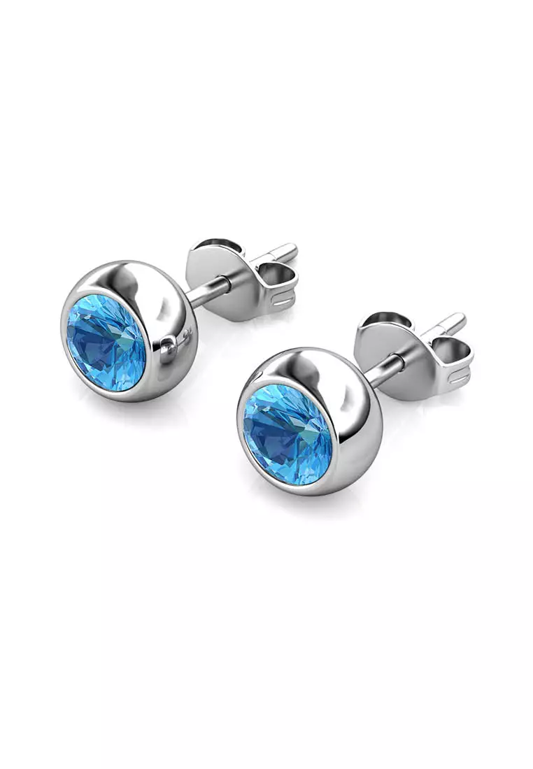 Birth Stone Moon Earring March Aquamarine WG - Anting Crystal Swarovski by Her Jewellery