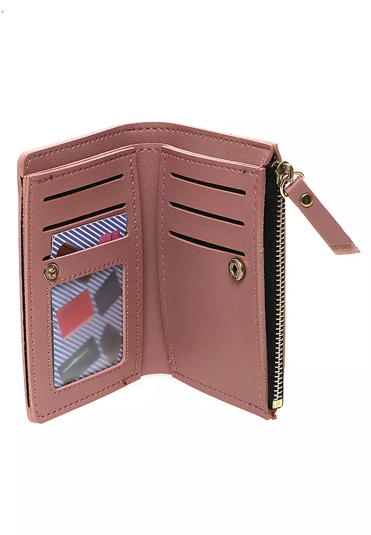 Fecesa Dompet Lipat Wanita Flower Wallet Many Slot Casual Material Kulit Leather ORIGINAL - Pink