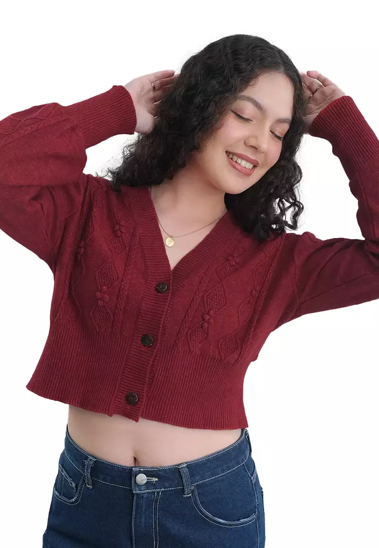 Cropped Button Front Cable Knit Cardigan