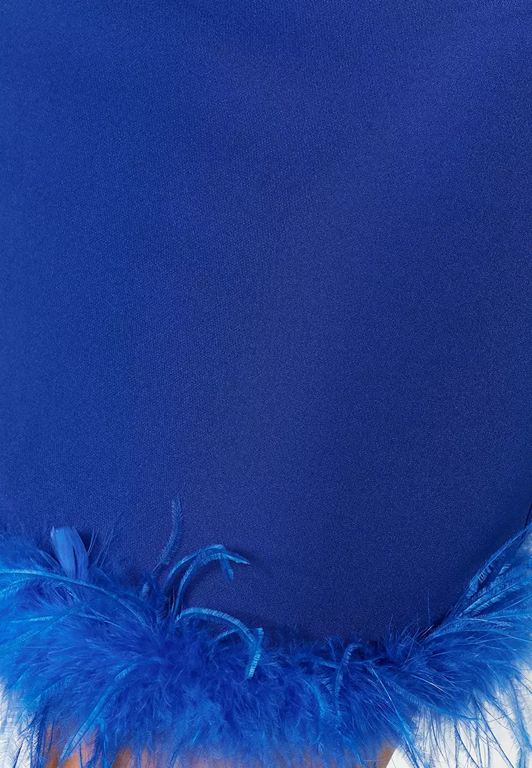 Feather Trims Midi Dress