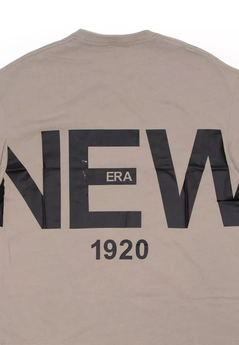 NE Wordmark 1920 Zoom Up Logo Beige Oversized Short Sleeve T-Shirt