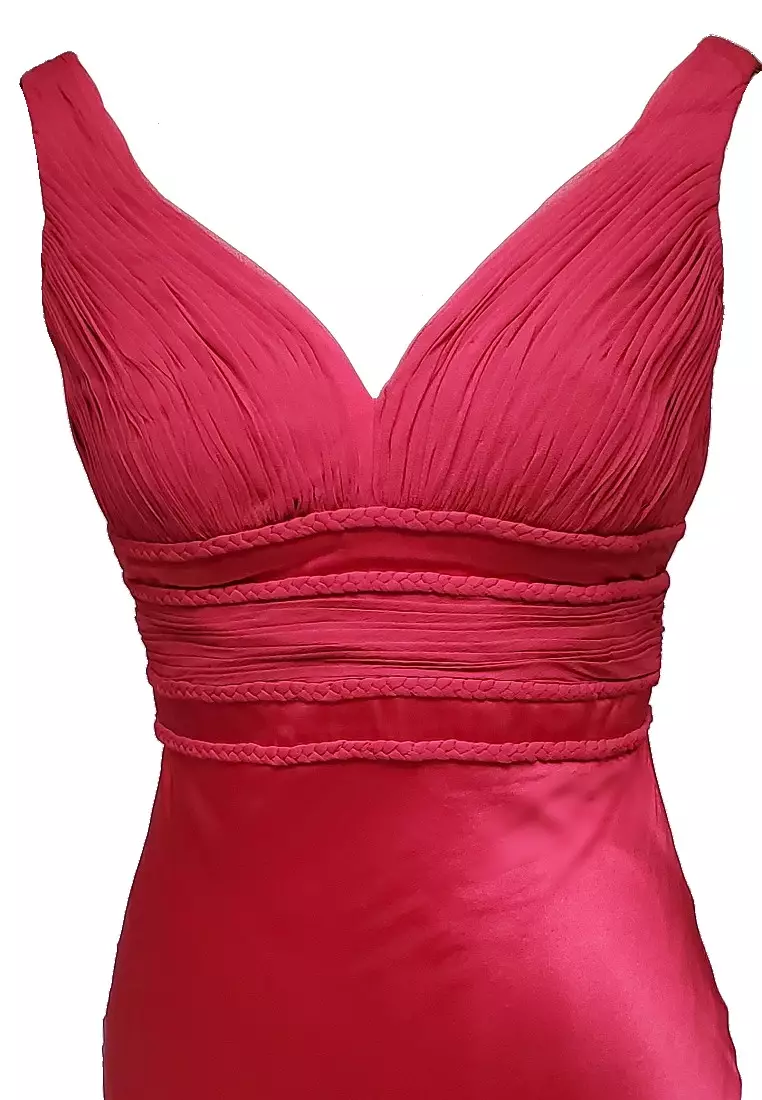 優雅古典雪紡拼色丁晚禮服