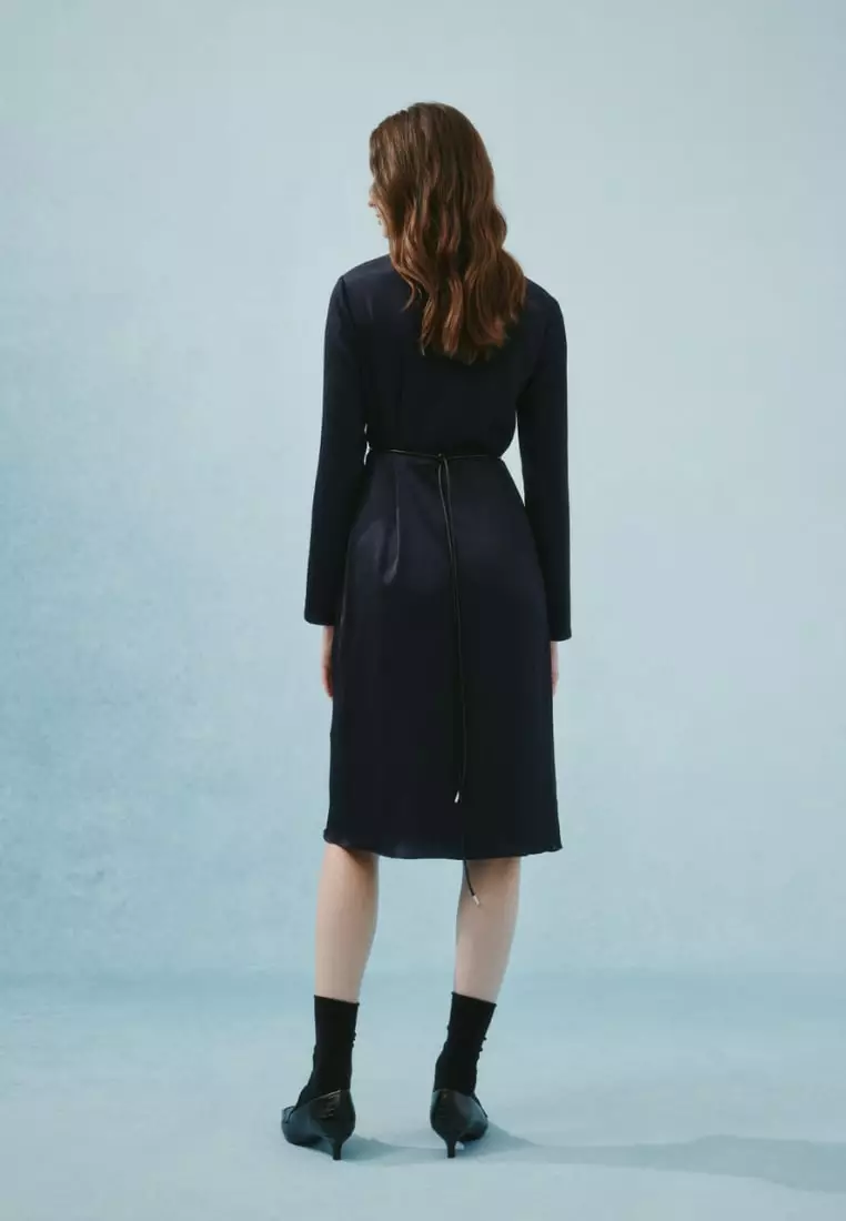 Pleated Satin Wrap Dress