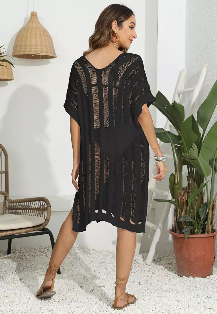LTH2423 Lady Beachwear Long Breezy Beach Cover-up Black
