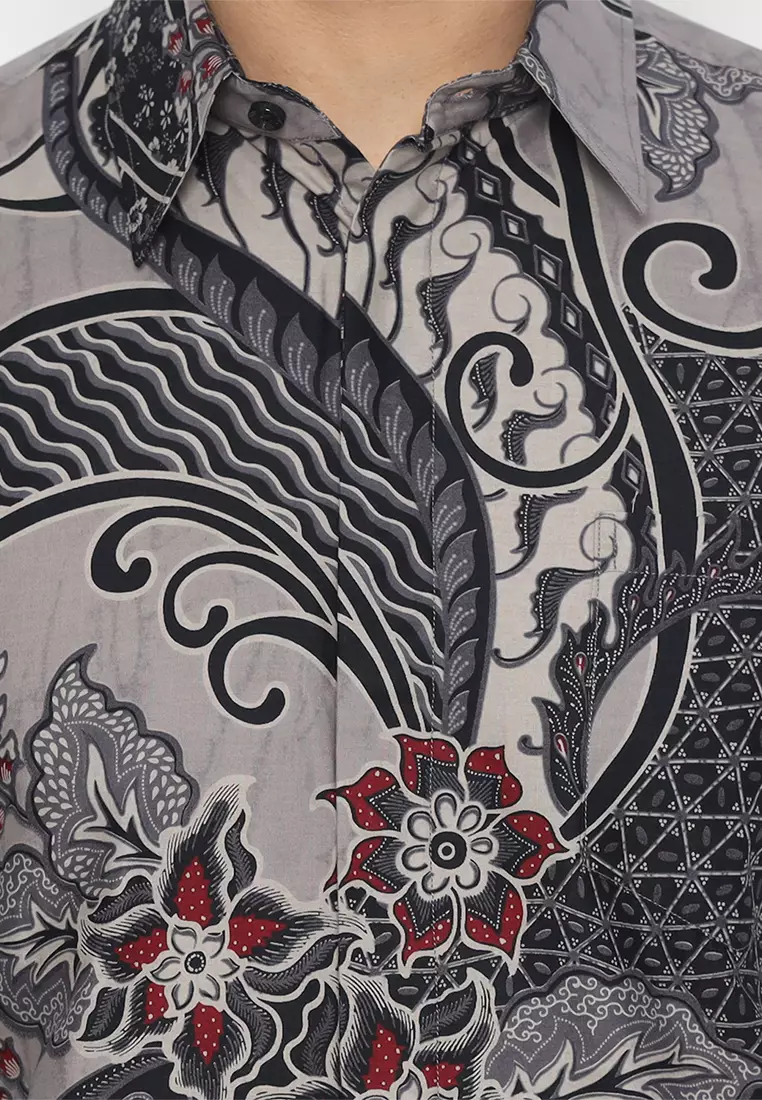 Kemeja Batik Pria Slimfit Prakasa - Grey