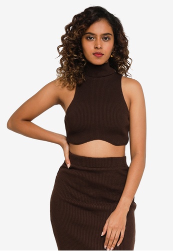 MISSGUIDED brown High Neck Knitted Top Co Ord B1FCCAAC8445E0GS_1