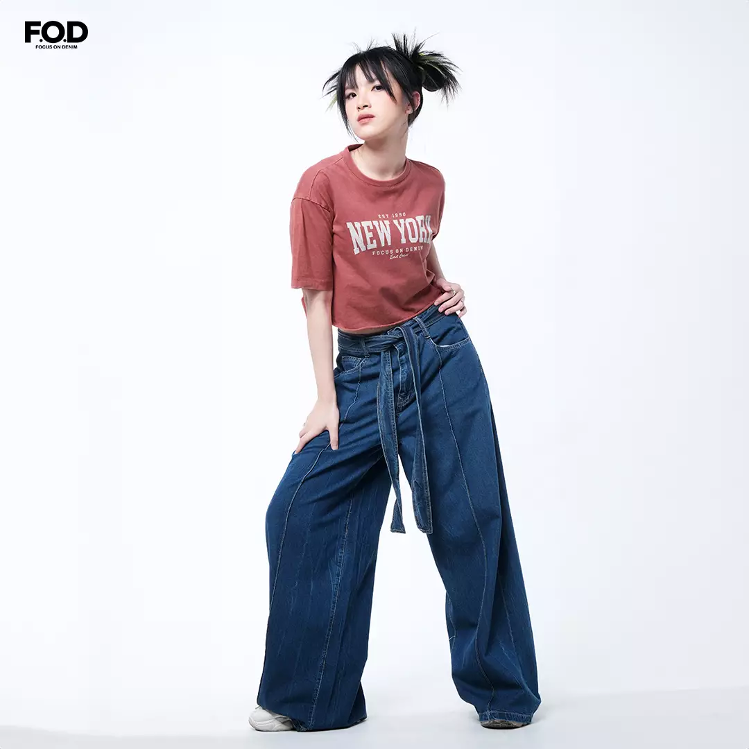 Kaos Crop Wanita Nyc Dark Pink