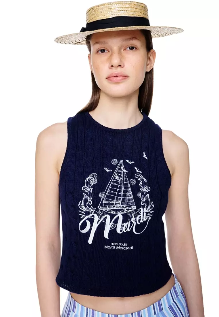 Cable Top Sleeveless Bon Voyage - Navy White