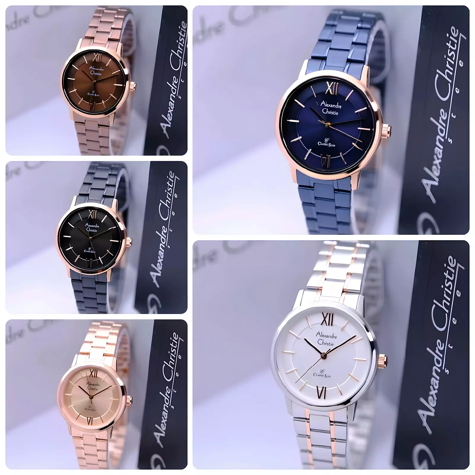 Alexandre Christie Classic Slim - Jam Tangan Analog Wanita - Blue Rose Gold - All Stainless Steel - 8689 LHBURBU