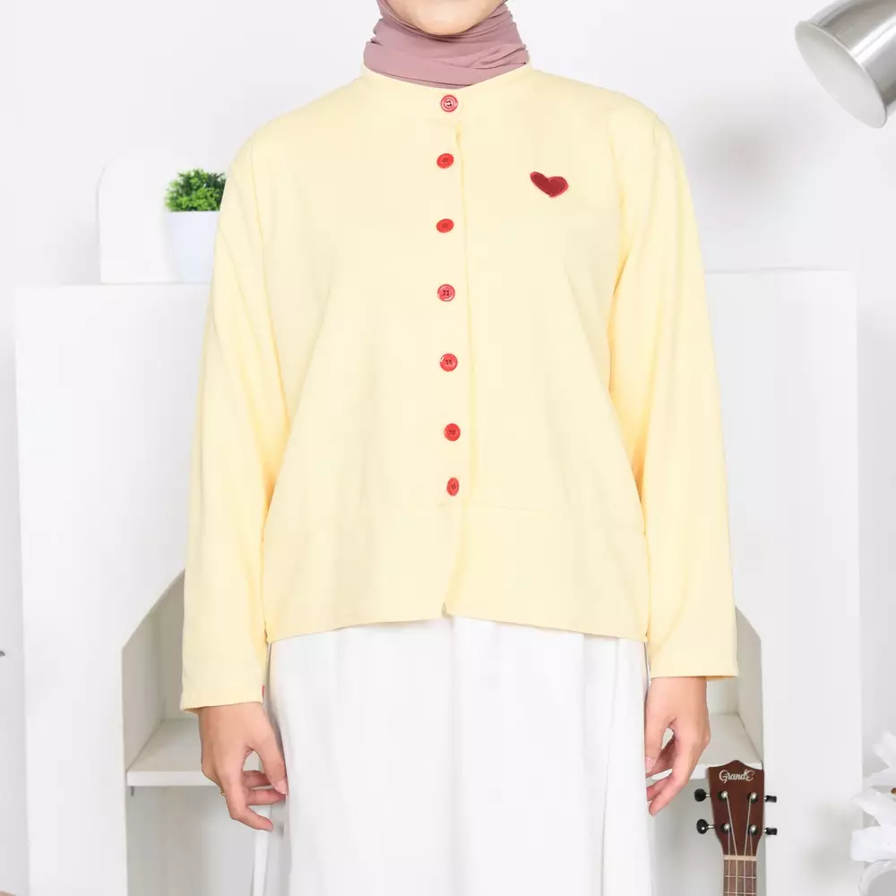 Heart Knit Cardigan - Soft Yellow M19829 R58S2