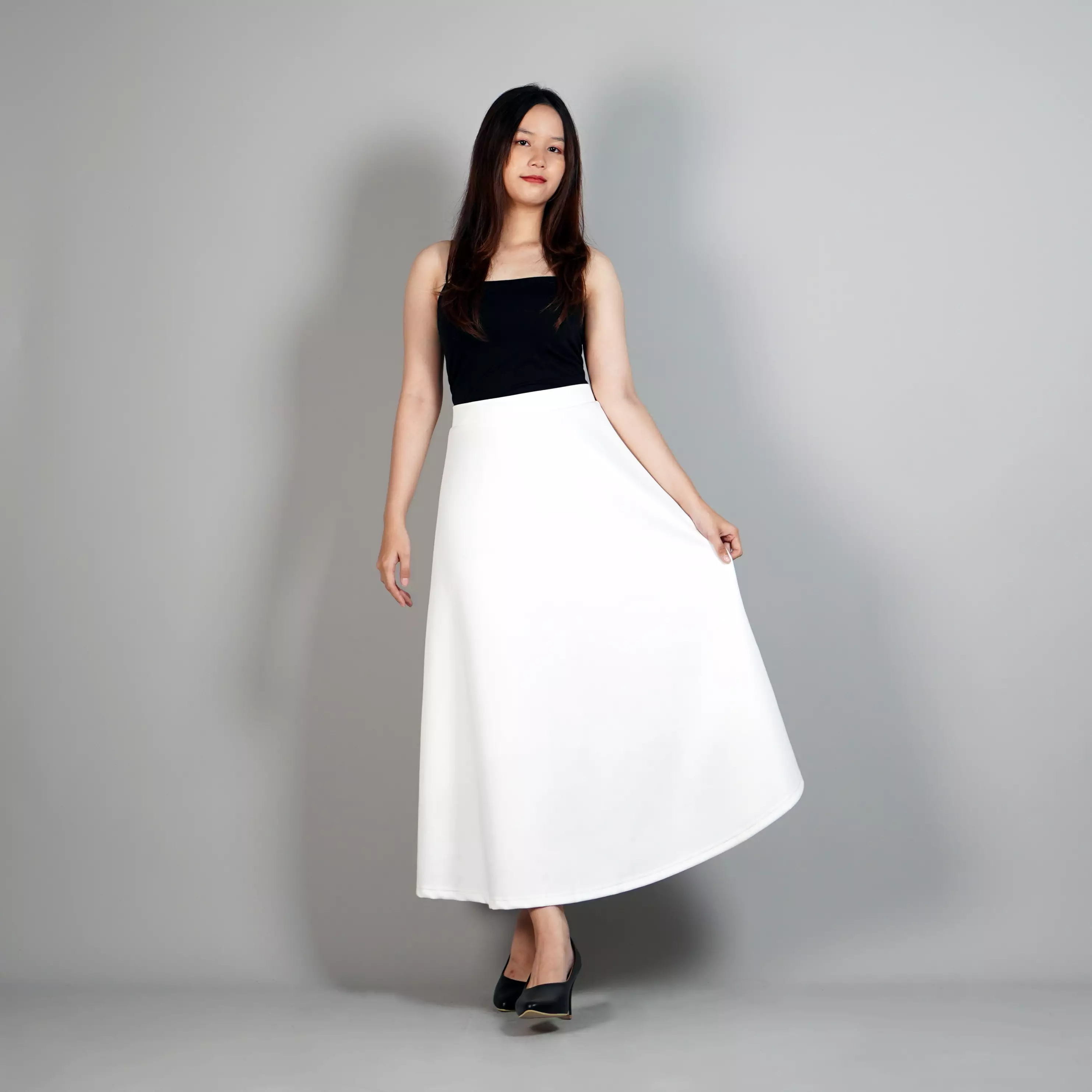 RACHEL Rok Panjang Wanita Rok Putih Polos Rok Maxi Skirt Korean Style - PUTIH