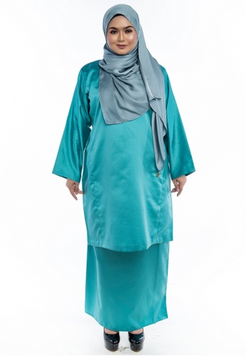 Nayli Plus Size Kurung Pesak Buluh in Turquoise from Nayli in green and Blue