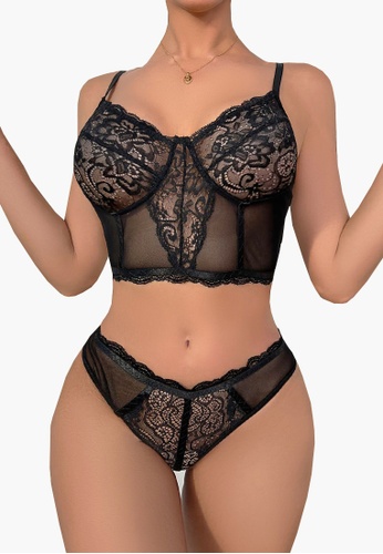 LYCKA black LEB2250-Lady Two Piece Sexy Bra and Panty Lingerie Sets (Black) C067EUS703BBE9GS_1