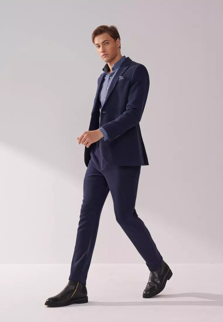 Navy Texture Slim Stretch Jersey Blazer