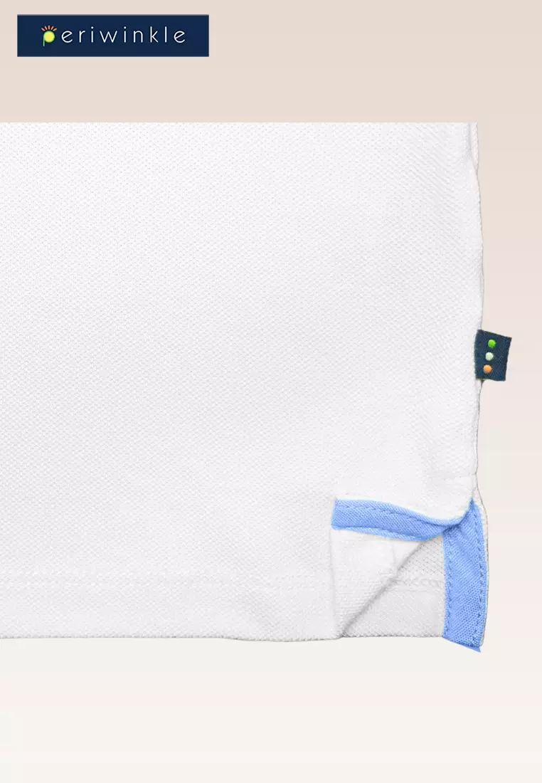 Imman Boys White Polo Pique With Chambray Collar