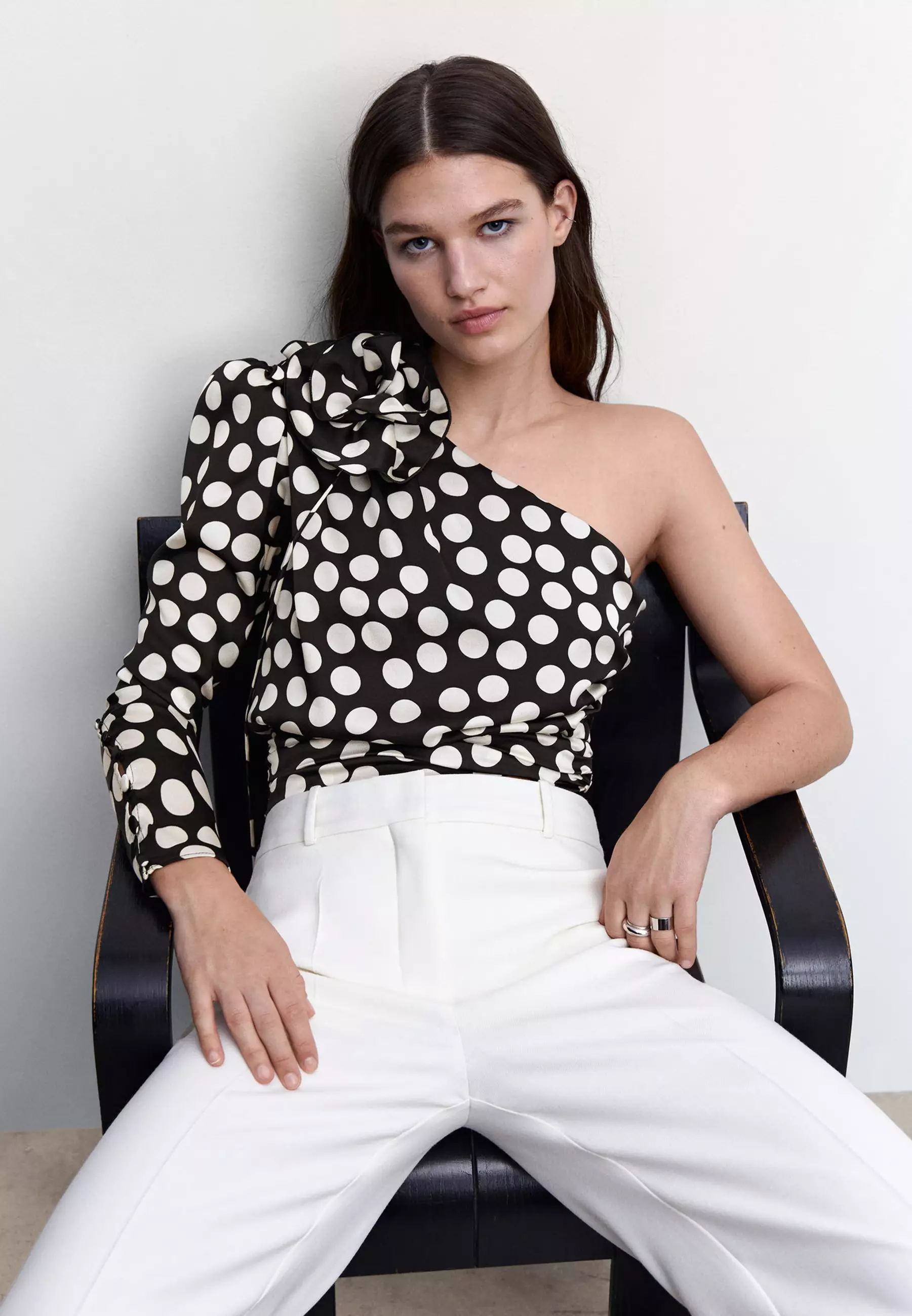 Polka Dot Blouse With Floral Applique