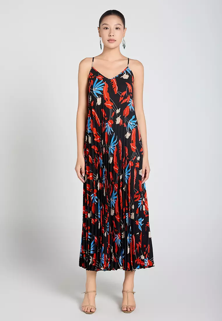 Flowy Pleated Maxi Dress with Spaghetti Straps