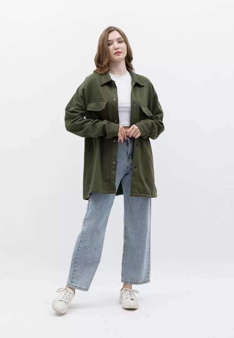 Houseofcuff Jaket Kemeja Casual Pria Wanita Unisex Soft Fleece Army