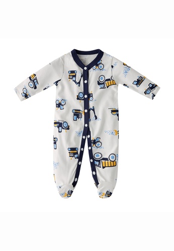 Little Kooma white Baby Boy Truck Digger Bulldozer Tractor Vehicles Prints Button Sleepsuit All In One Jumpsuit 50944KA0DE881FGS_1