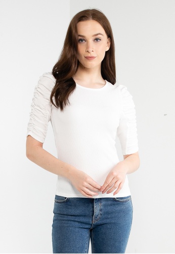 ONLY white Asta Rouching Sleeves Top BC134AA657AD25GS_1
