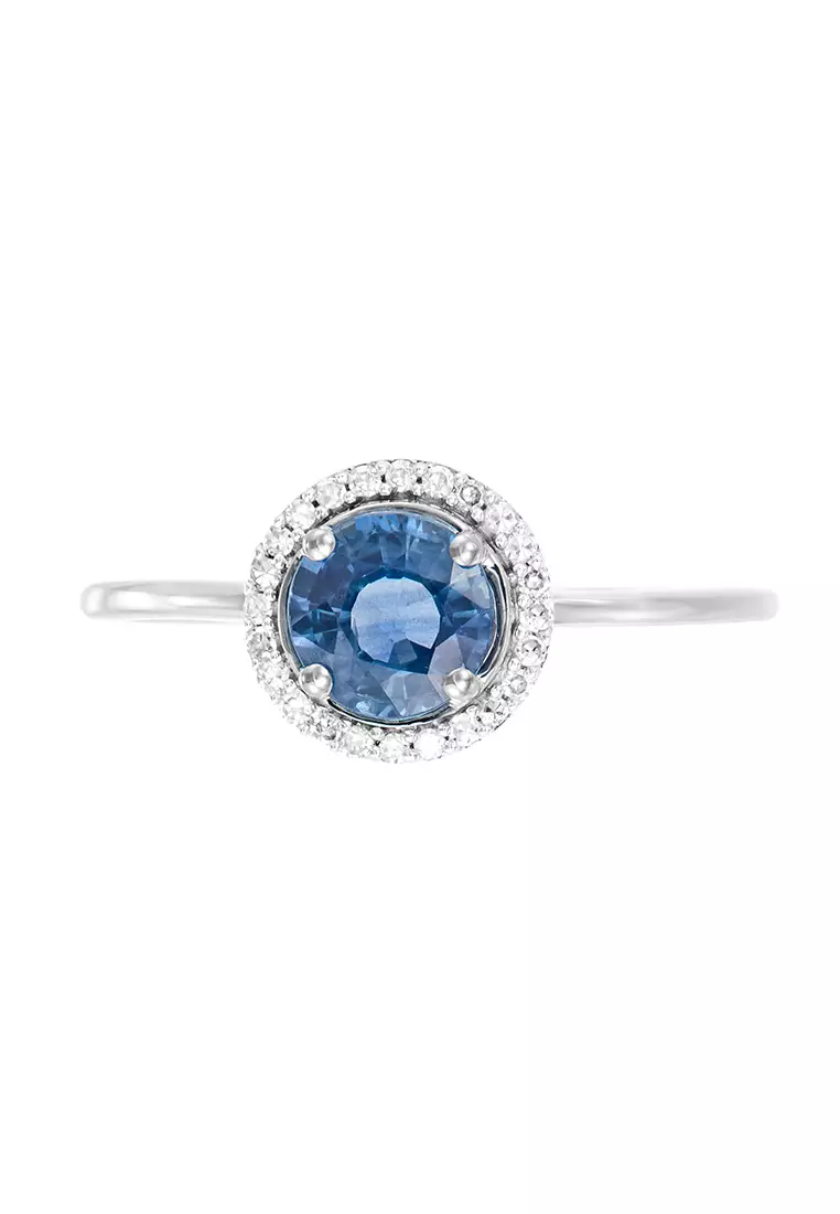 HABIB Blue Sapphire and Halo Diamond Ring in 375/9K White Gold 261881121(R)WG-BS