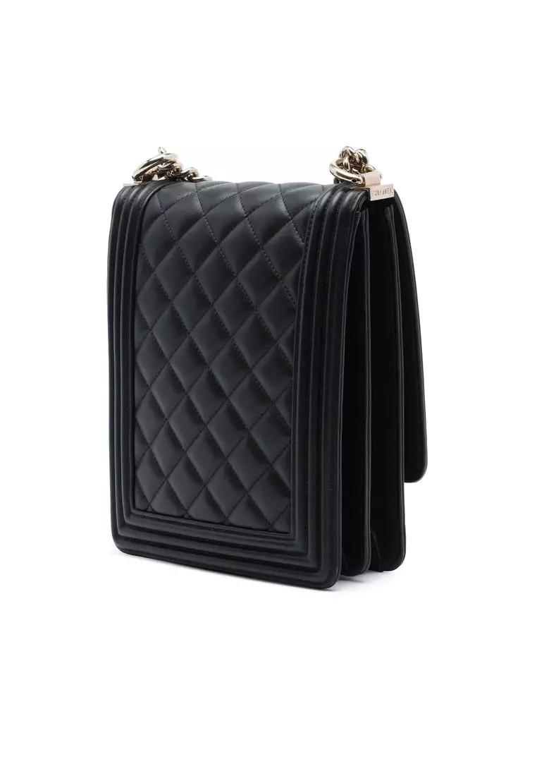 Pre-Loved Chanel Quilted Lambskin North South Boy Flap