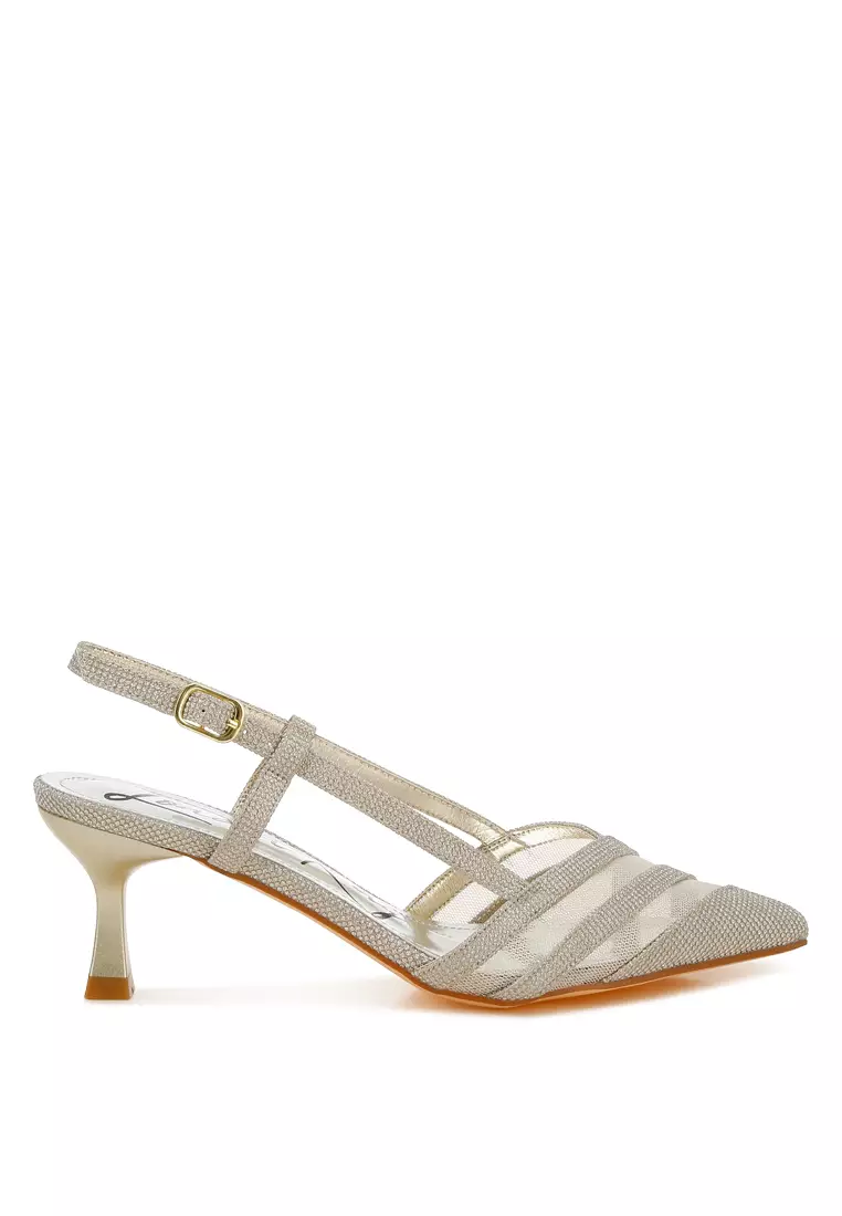 Discount on London Rag  shoes - SKU: Gold Kitten Heel Slingback Sandals