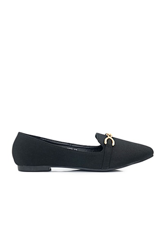 SHINE black SHINE Buckle Fabric Classic Point Toe Loafer Flats CE224SH5BDC2D4GS_1