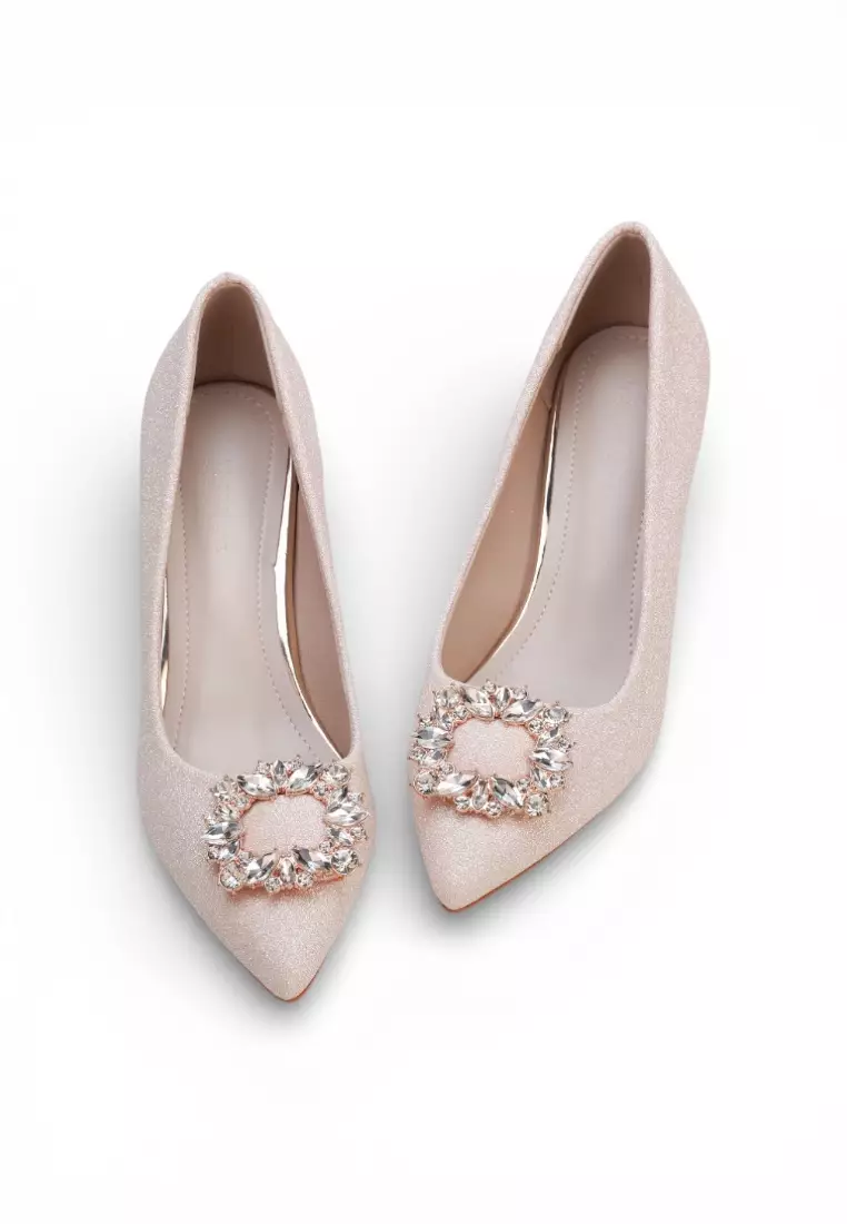 Luxe Crystal Buckle Pointed Toe  Heels 115 in Gold