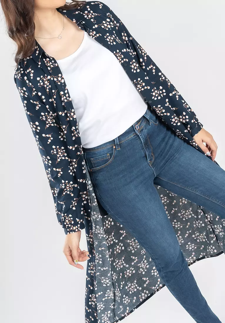 C2 Elenor Navy Casual Maxi Shirt Wanita