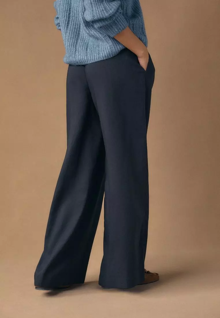 Pull On Wide Leg Trousers With Linen