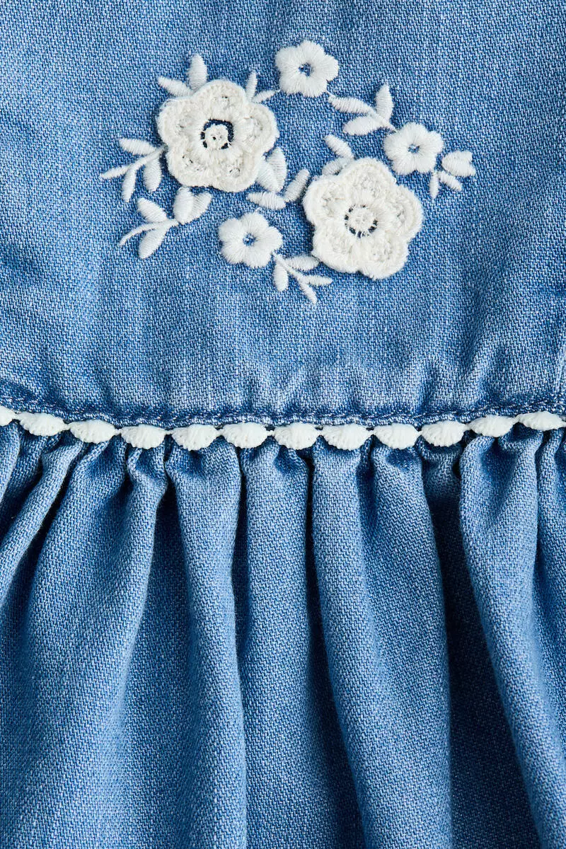 Embroidery-detail denim dress