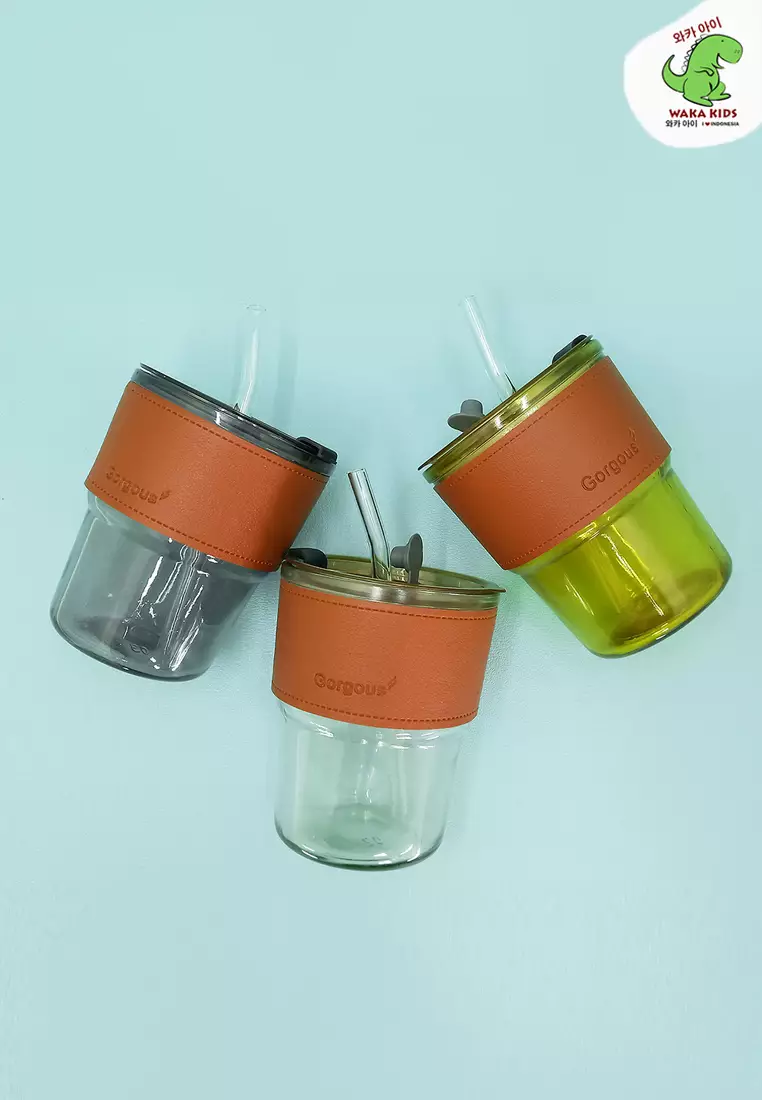 Wakakids Botol Gelas Minum Kaca Minimalis Transparan Coffee Cup Aesthetic Georgous Free Sedotan 400ml Venjr Hitam