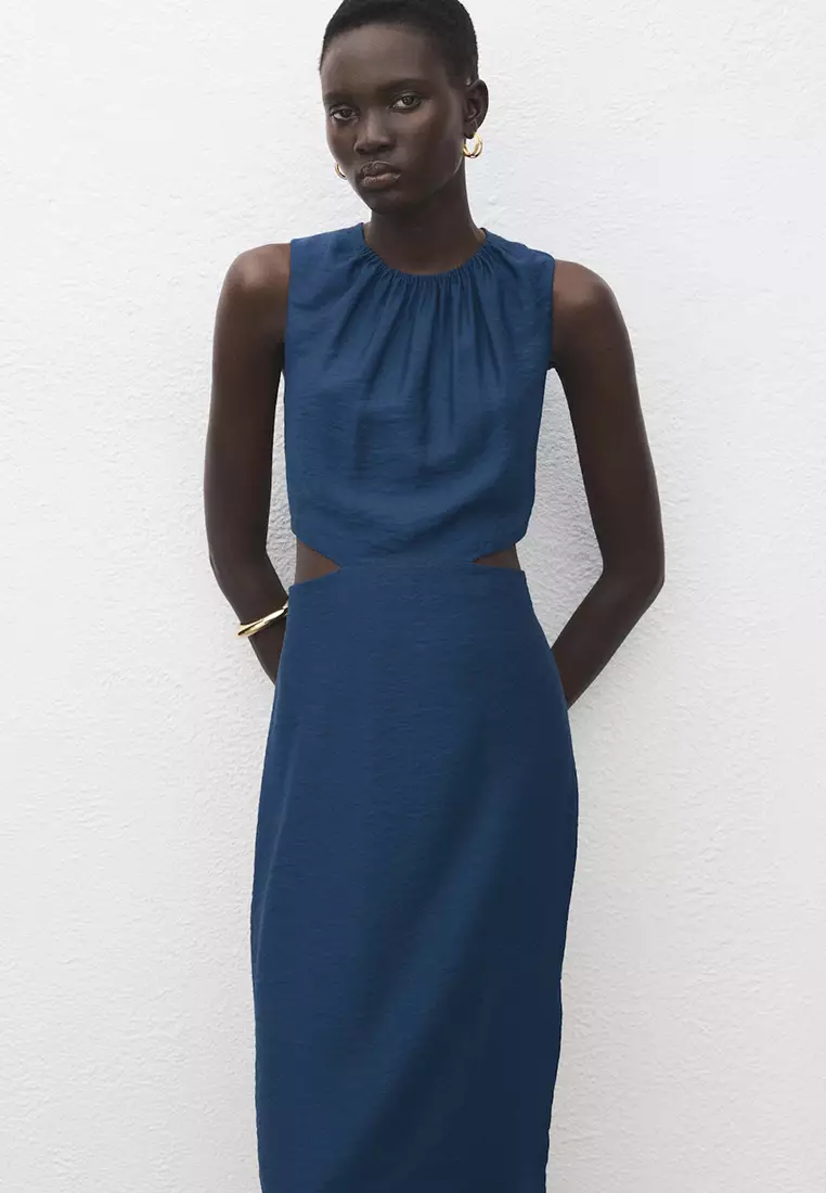 Crinkled-Effect Dress With Cut-Out