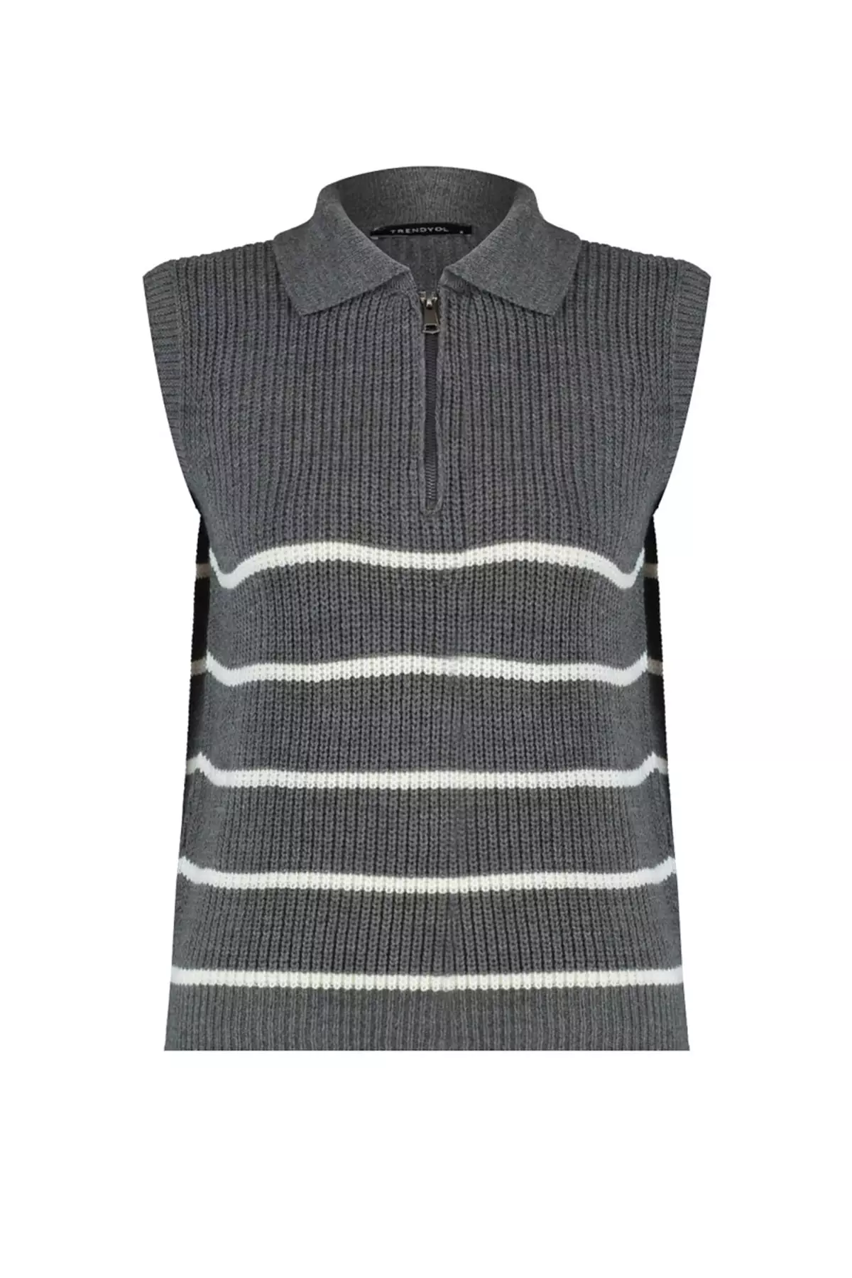 Anthracite Zippered Striped Polo Neck Sweater Twoaw23Sv7