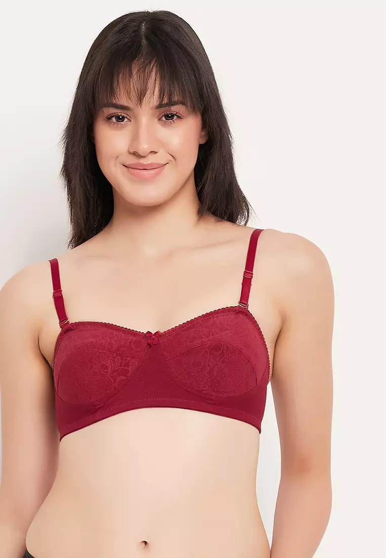 Buy Clovia Non-Padded Non-Wired Full Cup Multiway Balconette Bra in Maroon  - Cotton Online