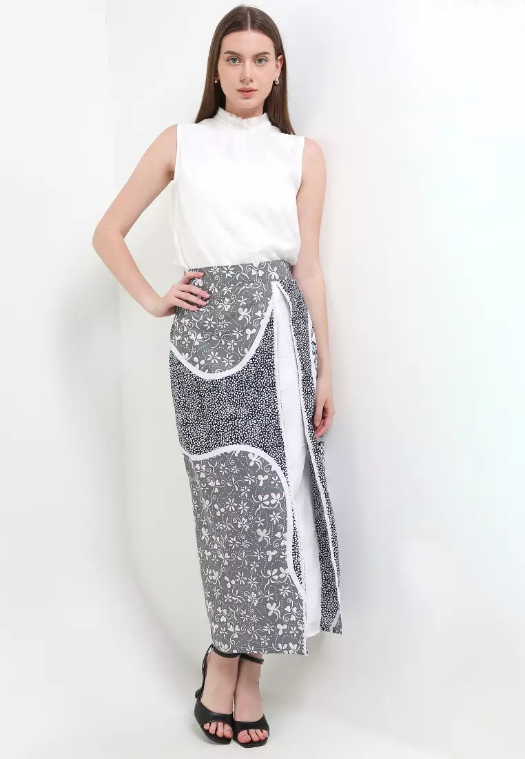 Floral Printed Skirt Span Rok Bawahan Batik Wanita Kartika Renda White