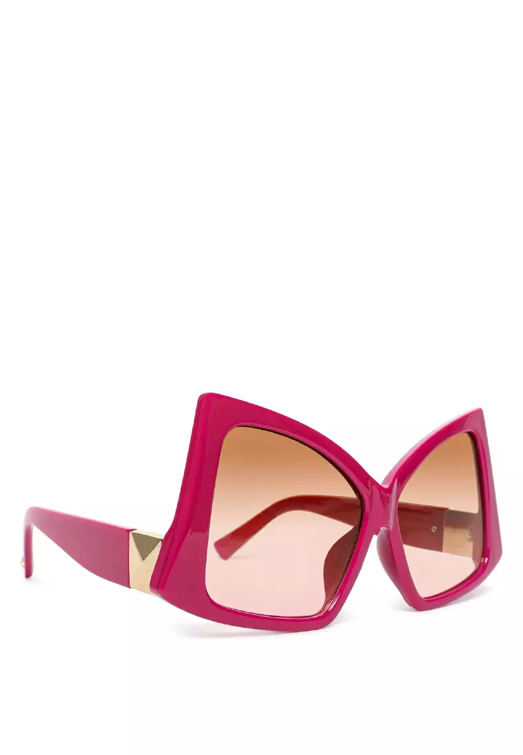 Kacamata Hitam Kupu-kupu Funky Kebesaran Dalam Warna Pink/Coklat