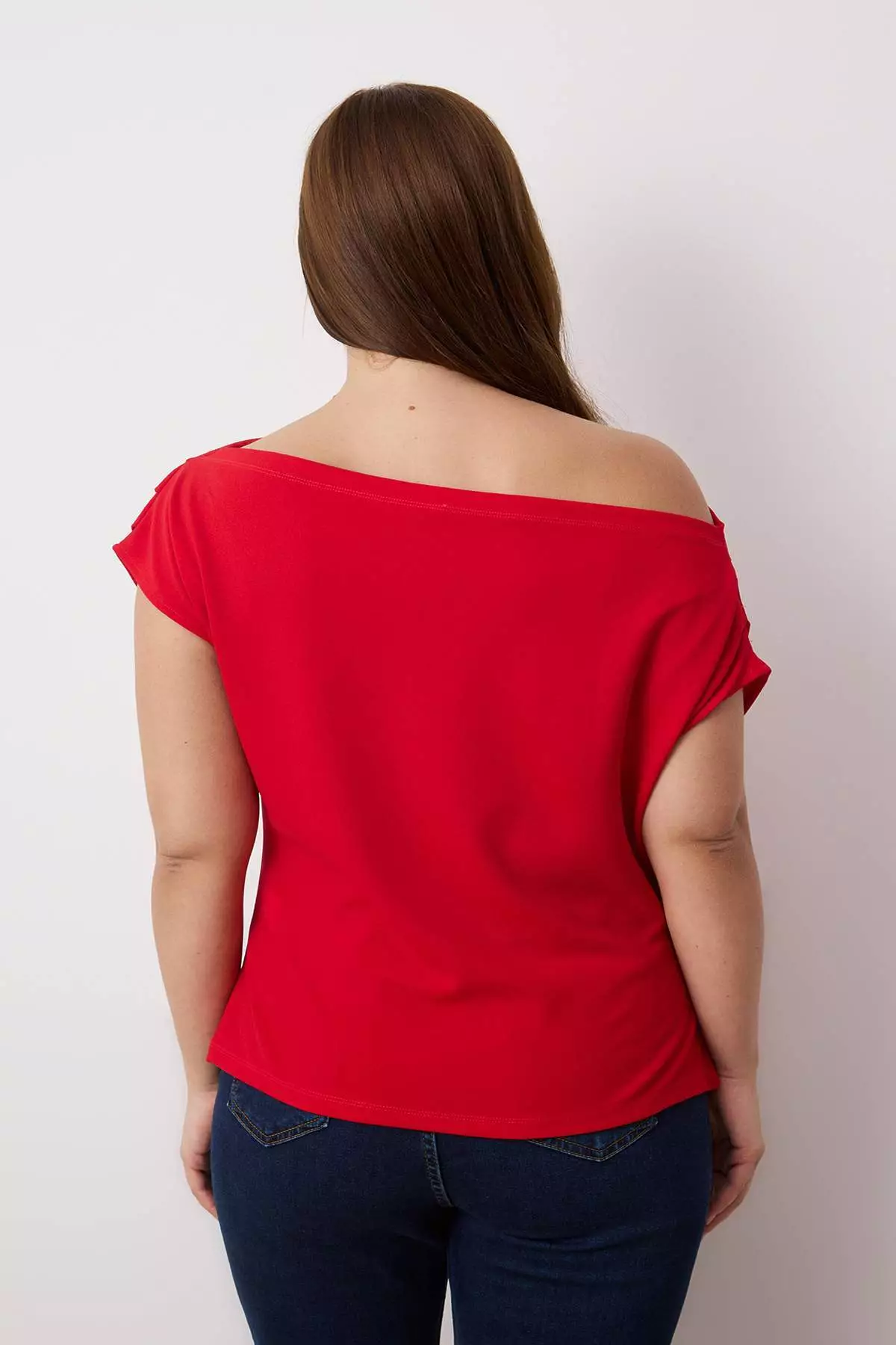 Red Crepe Knitted Plus Size Blouse