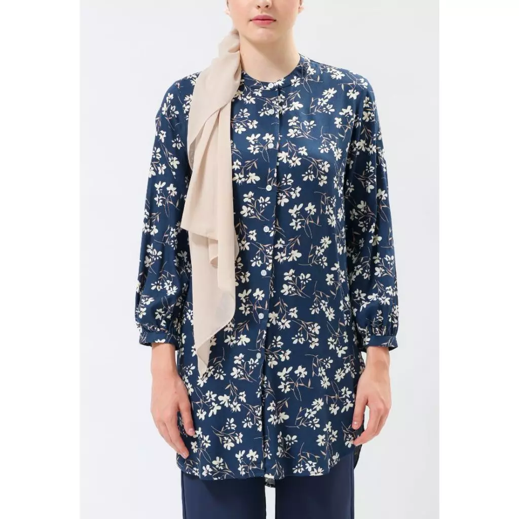 Urban Exchange Wendy Navy Shirt Printed - Atasan Tunik Rayon Kasual