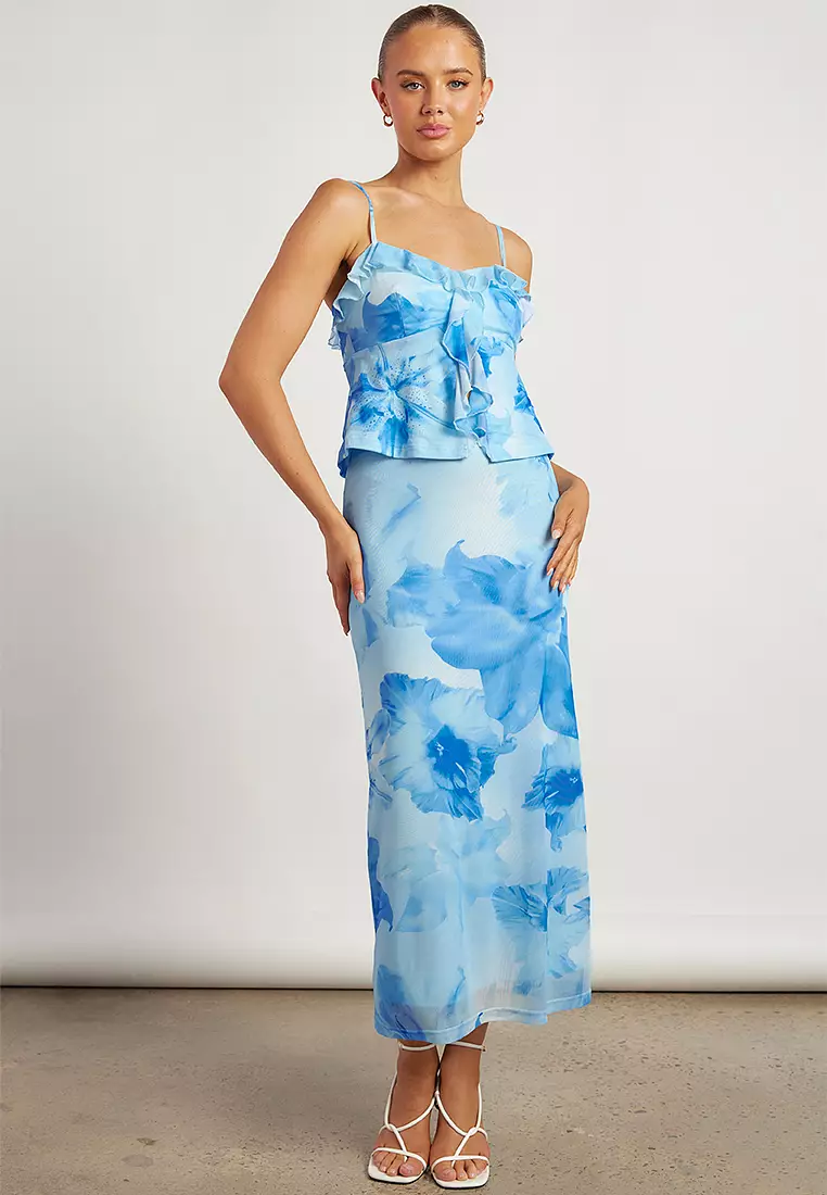 Tropical Floral Print Top & Skirt Set