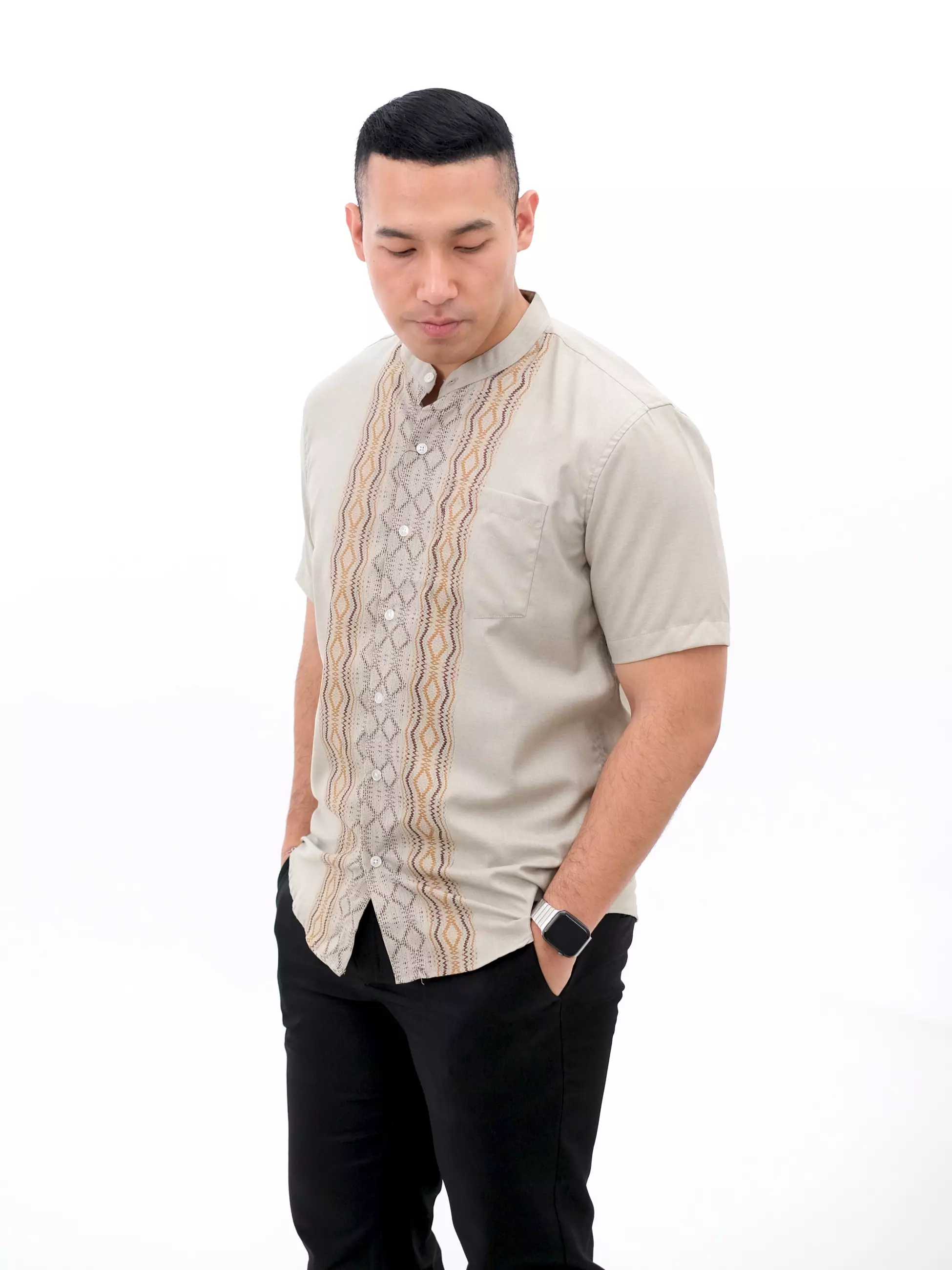 Kemeja Koko Lengan Pendek Abu Muda Motif 50424