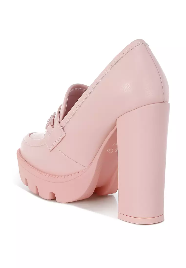 Chunky Chain Link Heeled Loafers in Pink