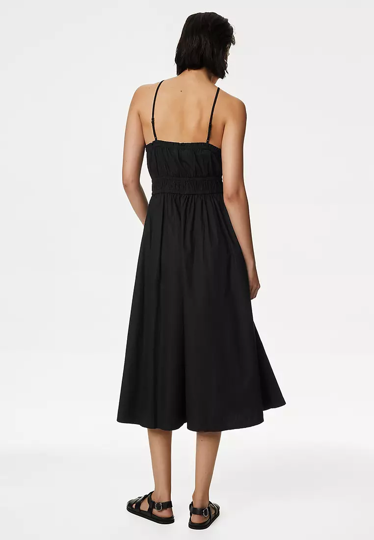 Pure Cotton Halter Neck Midi Waisted Dress
