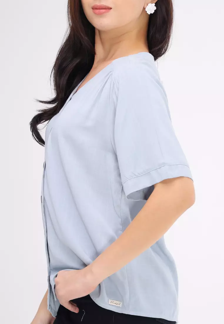 Woven Plain Soft Linen Short Sleeve Blouse