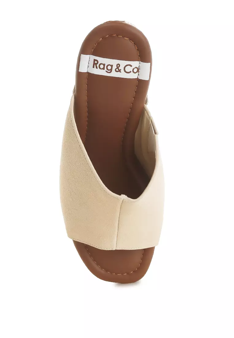Soft Suede Leather Wooden Clogs In Beige