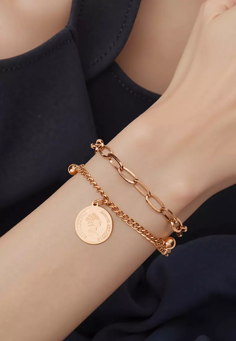 Gelang Wanita Gelang Korea Titanium Anti Pudar Vintage Fashion Style Gelang Cewek Original rose