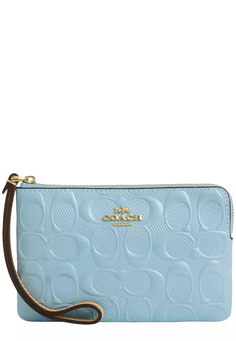 Buy Coach Corner Zip Wristlet In Signature Leather - Light Blue