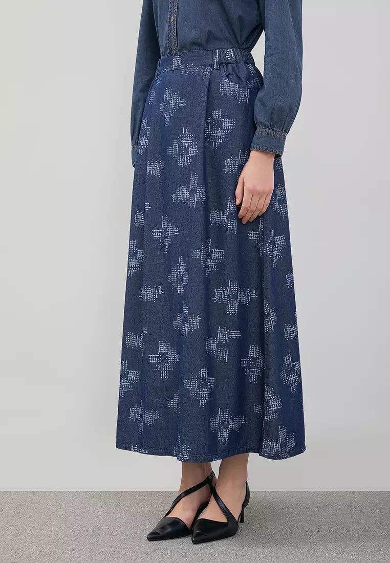 DUST Rok A-Line Anira Abstrak Navy (D. 21152)