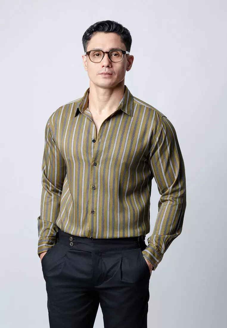 Virgo Stripe Shirt Army LS